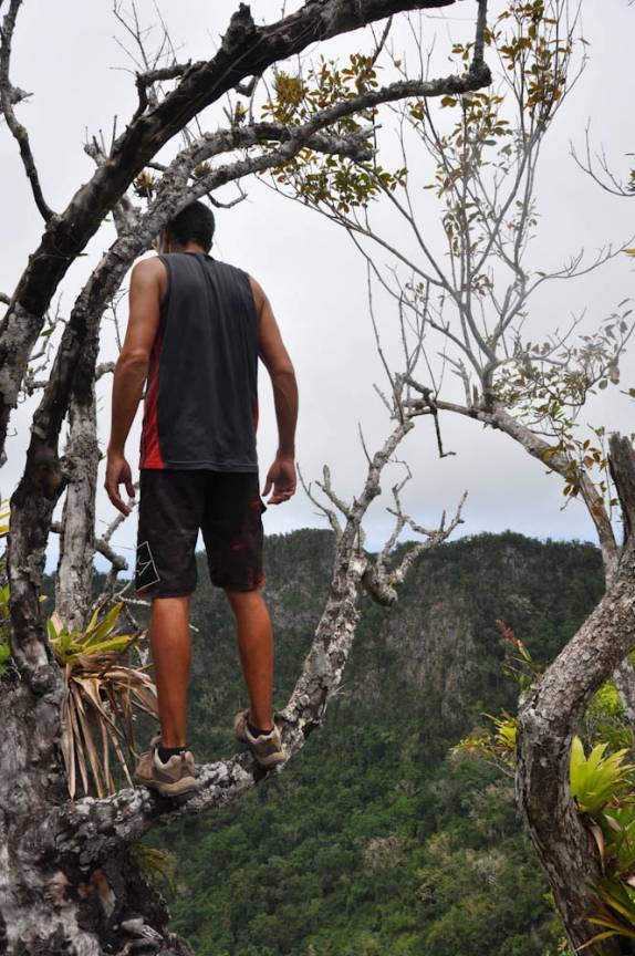 Equilibrando-se sobre a cratera do The Quill, duzentos metros abaixo de nós! (em Statia - Caribe)